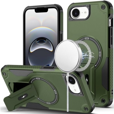 For iPhone 16E (E edition) / SE4 (2025) Sturdy Bracket Kickstand Magnetic Hybrid - Midnight Green