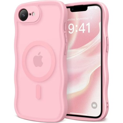 For iPhone 16E (E edition) / SE4 (2025) Transparent Glitter Rotaional Magnetic Ring Stand HQ Hybrid - Light Pink
