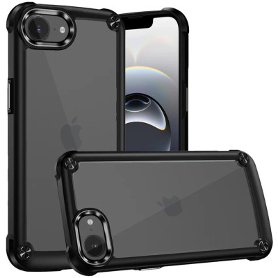 For iPhone 16E (E edition) / SE4 (2025) Ultimate CaseX Transparent Hybrid Case with Metal Buttons And Camera Edges - Black