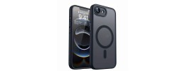 For iPhone 16E / SE4 Acrylic [Magnetic Circle] Tough 2.5mm Transparent ShockProof Hybrid - Black
