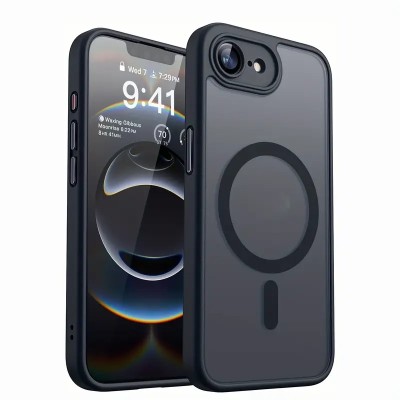 For iPhone 16E / SE4 Acrylic [Magnetic Circle] Tough 2.5mm Transparent ShockProof Hybrid - Black