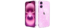 For iPhone 16E / SE4 Floral Joy Glitter Shimmer Leather Feel Thick TPU Case - Light Blue/Light Pink