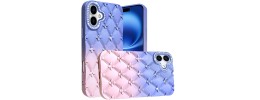 For iPhone 16E / SE4 Floral Joy Glitter Shimmer Leather Feel Thick TPU Case - Light Pink/Light Purple