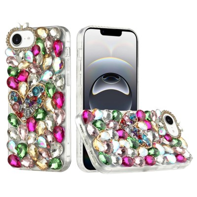 For iPhone 16E / SE4 Full Diamond with Ornaments Hard TPU Case Cover - Colorful Ornaments with Heart