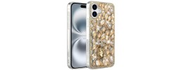 For iPhone 16E / SE4 Full Diamond with Ornaments Hard TPU Case Cover - Silver Panda Floral