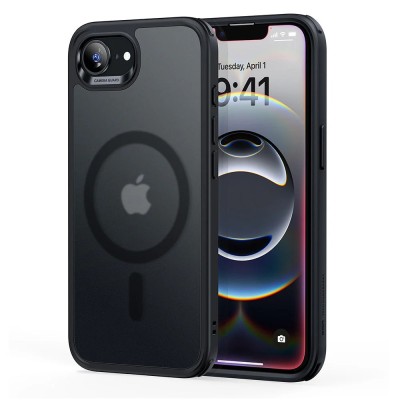 For iPhone 16E / SE4 Greatest Clear Acrylic Thick Metal Button Hybrid - Black