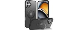 For iPhone 16E/ SE4 Hoop Kickstand [Magnetic Circle] HD Transparent Chrome Hybrid - Black