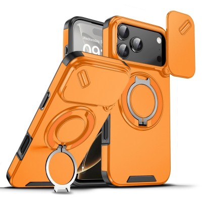 For iPhone 16E / SE4 MagSonic Camera Bracket Stand Magnetic Ring Circle Hybrid - Orange
