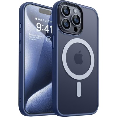 For iPhone 16E / SE4 [Magnetic Circle] CD Pattern Transparent Rugged Hybrid - Dark Blue