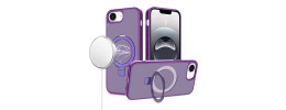 For iPhone 16E / SE4 [Magnetic Circle] CD Pattern Transparent Rugged Hybrid - Purple