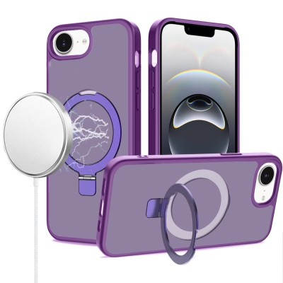 For iPhone 16E / SE4 [Magnetic Circle] CD Pattern Transparent Rugged Hybrid - Purple