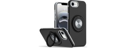 For iPhone 16E / SE4 Metal CD Pattern Matte Finished Hybrid with Rotational Ring [Car Mount Friendly] Case - Black