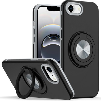 For iPhone 16E / SE4 Metal CD Pattern Matte Finished Hybrid with Rotational Ring [Car Mount Friendly] Case - Black