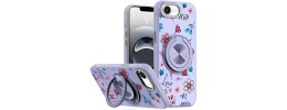For iPhone 16E / SE4 Metal CD Pattern Matte Finished Hybrid with Rotational Ring [Car Mount Friendly] Case - Blue