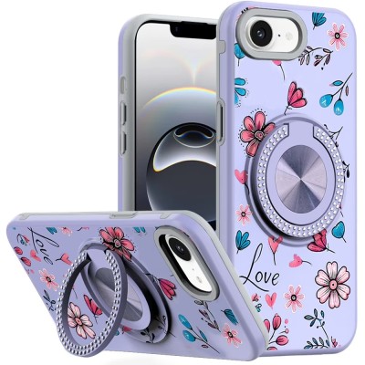For iPhone 16E / SE4 Metal CD Pattern Matte Finished Hybrid with Rotational Ring [Car Mount Friendly] Case - Blue