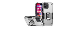 For iPhone 16E / SE4 OPTIMUM Magnetic Ring Stand Hybrid Case  Cover - Silver