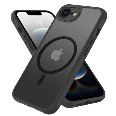 For iPhone 16E / SE4 PURE Transparent [Magnetic Circle] High Quality Ultra Thick Hybrid - Black