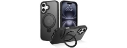 For iPhone 16E / SE4 Ring Magnetic Kickstand Hybrid Case Cover - Black