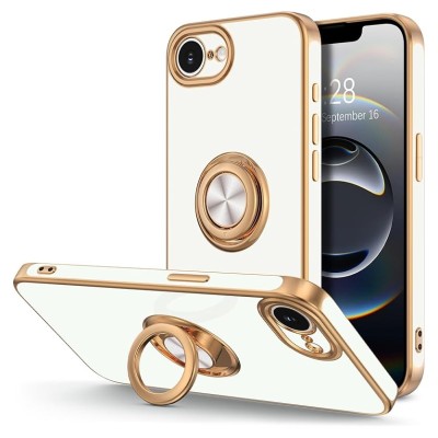 For iPhone 16E / SE4 Ring Magnetic Kickstand Hybrid Case Cover - Rose Gold