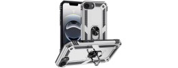 For iPhone 16E / SE4 Ring Magnetic Kickstand Hybrid Case Cover - Silver