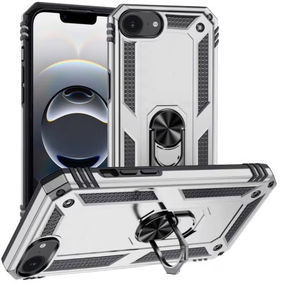 For iPhone 16E / SE4 Ring Magnetic Kickstand Hybrid Case Cover - Silver