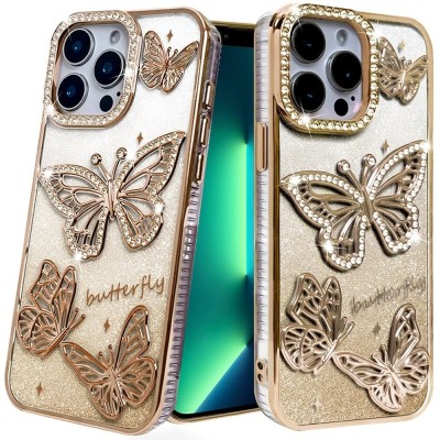 For iPhone 16E / SE4 Shimmer Glitter Floral Design Thick TPU Case Cover - Gold