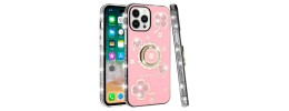 For iPhone 16E / SE4 Splendid Glitter with Diamonds All Around  Edges Ring Stand Case Cover - Pink