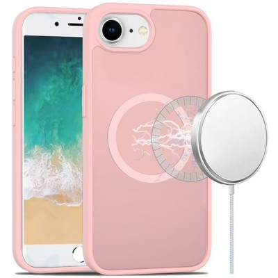 For iPhone 16E / SE4 Sturdy Ultra [Magnetic Circle] Thick 3mm Transparent Hybrid - Pink