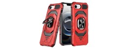 For iPhone 16E / SE4 Utter Tough Metal Ring Movable Camera Window Hybrid Case Cover - Red