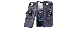 For iPhone 16E (E edition) / SE4 (2025) Robotic Hybrid with Magnetic Ring Stand Case Cover - Black