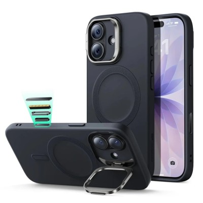 For iPhone 17 Acrylic [Magnetic Circle] Tough 2.5mm Transparent  ShockProof Hybrid - Black