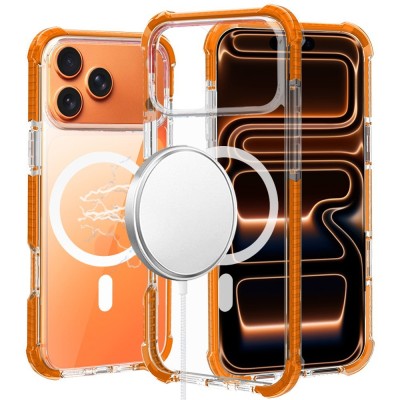 For iPhone 17 Acrylic [Magnetic Circle] Tough 2.5mm Transparent ShockProof Hybrid - Cosmic Orange
