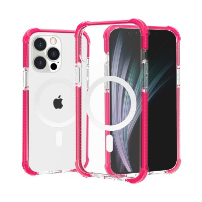 For iPhone 17 Acrylic [Magnetic Circle] Tough 2.5mm Transparent  ShockProof Hybrid - Hot Pink