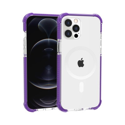 For iPhone 17 Acrylic [Magnetic Circle] Tough 2.5mm Transparent  ShockProof Hybrid - Purple