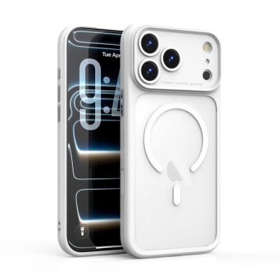 For iPhone 17 Acrylic [Magnetic Circle] Tough 2.5mm Transparent  ShockProof Hybrid - White