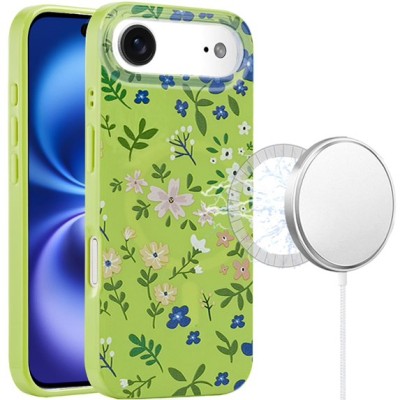 For iPhone 17 Air [Magnetic] Double Layer Design IMD Case - Green  Floral