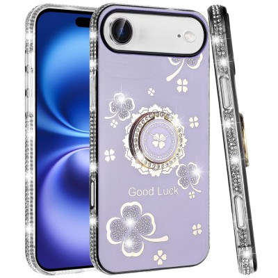 For iPhone 17 Air Beautiful Diamond Metallic Design Metal Chrome  Edged Hybrid - Purple
