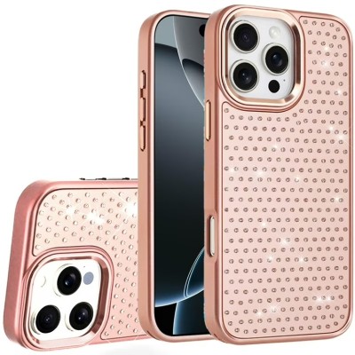 For iPhone 17 Air Beautiful Diamond Metallic Design Metal Chrome  Edged Hybrid - Rose Gold