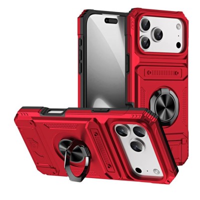 For iPhone 17 Air CD Texture Design Magnetic Car Mount Friendly HQ Hybrid - Red