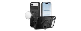 For iPhone 17 Air Car Mount with 2-Ring Stand Hybrid Case - Black