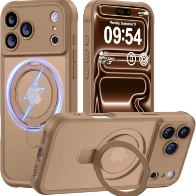 For iPhone 17 Air Carbon Design [Magnetic Circle] with Ring Stand  Hybrid Case - Brown
