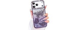 For iPhone 17 Air Cute Butterfly Ornaments Diamonds Shimmer  Matching Metallic HQ Hybrid - Dark Purple