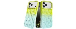 For iPhone 17 Air Floral Joy Glitter Shimmer Leather Feel Thick TPU  Case - Light Green/Teal