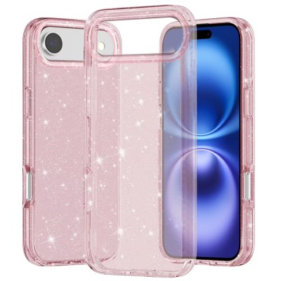 For iPhone 17 Air Glitter Ultra Thick 3mm Transparent Hybrid Case  Cover - Pink
