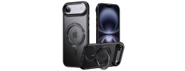 For iPhone 17 Air Hoop Kickstand [Magnetic Circle] HD Transparent Chrome Hybrid - Black