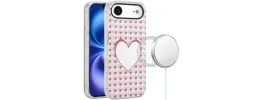 For iPhone 17 Air [Magnetic] Double Layer Design IMD Case - Mirror  With Hearts