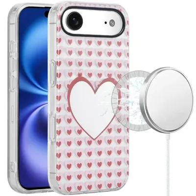 For iPhone 17 Air [Magnetic] Double Layer Design IMD Case - Mirror  With Hearts