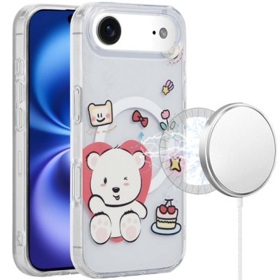 For iPhone 17 Air [Magnetic] Double Layer Design IMD Case  Green/Pink Floral