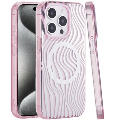 For iPhone 17 Air [Magnetic] Double Layer Design IMD Case -Wave  Pink Zebra Stripes