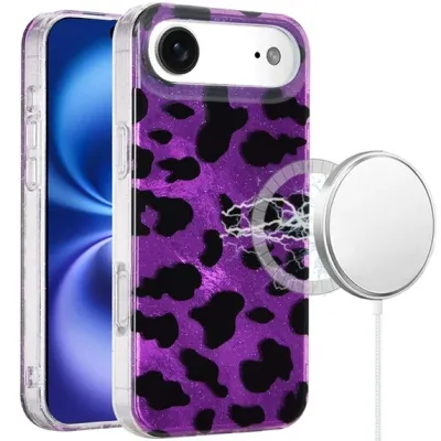 For iPhone 17 Air [Magnetic] Double Layer Design IMD Case  Purple Leopard